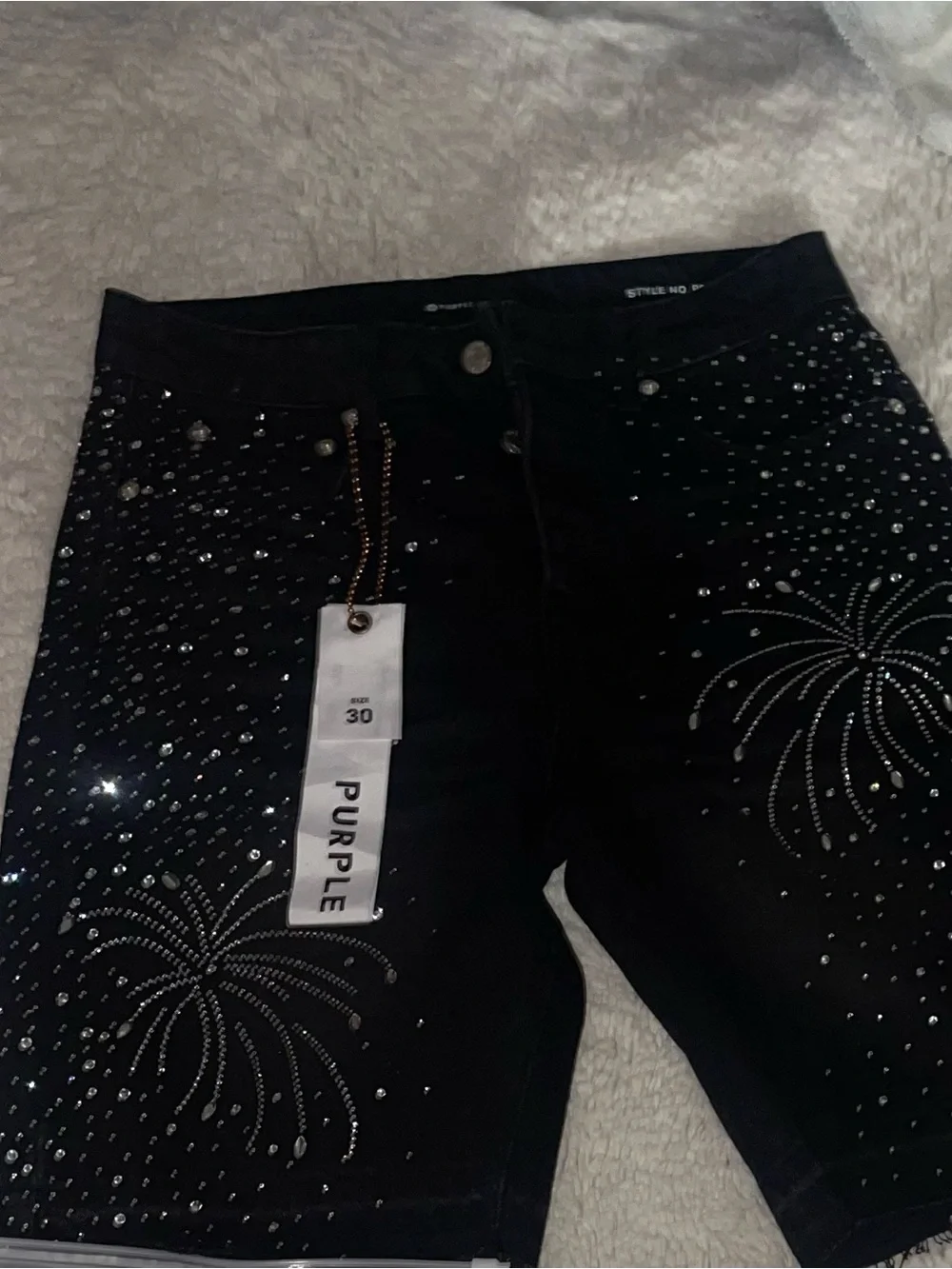 Purple Embellished men Jeans Shorts - Size 30